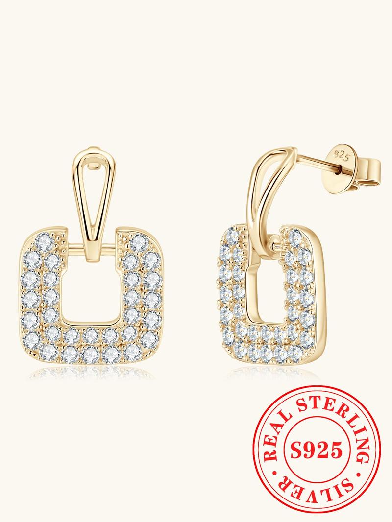 Product Introduction of S925 Sterling Silver Fashion Square Shaped Earrings, 2024 New Style Synthetic Moissanite Decorated Earrings, Trendy All-match & Exquisite Jewelry for Birthday Gift 4