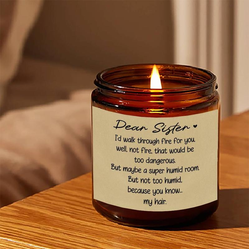 Lavender Scented Soy Wax Candle, 1 Count Funny Sisters Letter Pattern Scented Candle, Birthday Gift for Sister, Home Decor Supplies 4