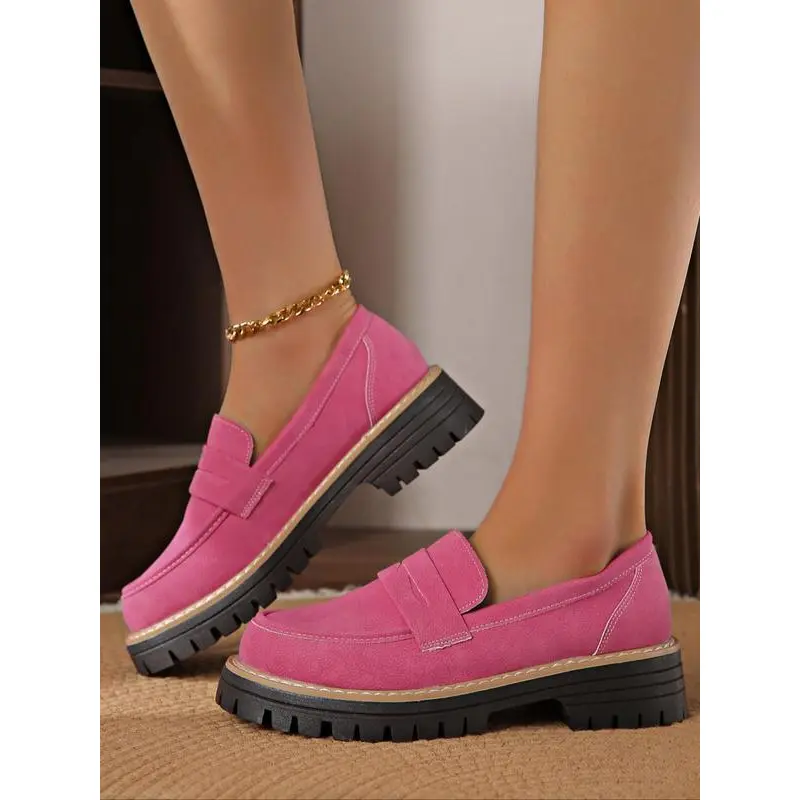 Women's Fashionable Solid Color Slip on Loafers, Casual Comfortable Chain Decorated Flat Shoes for Daily Wear, Lightweight Breathable Comfortable Shoes for Women & Girls Footwear Flatform 7