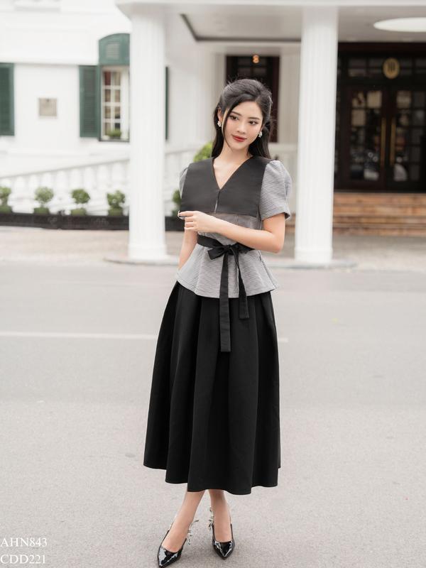 TIINSTORE Chân váy cạp liền V ly súp dáng xoè CHD221