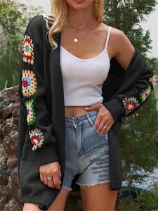 Women's Plain Hollow Out Crochet Drop Shoulder Cardigan, Elegant Long Sleeve Open Front Knitwear for Spring & Fall, Fashion Women's Knit Clothing for Daily Wear