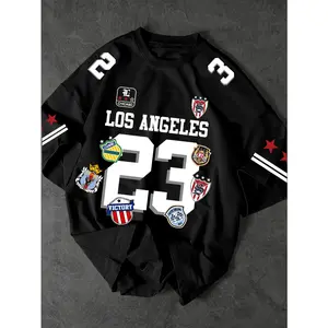 Kaos Pria New Jersey dengan Tulisan "LOS ANGELES" dan Angka 233D yang Trendi: Nyaman, Kasual, dan Longgar