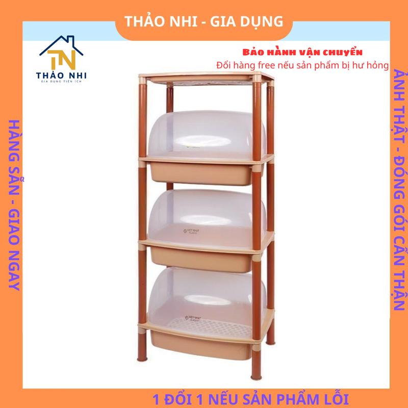Kệ bát có nắp 3 tầng, Trạn úp chén có nắp đậy Việt Nhật MS:5552-3