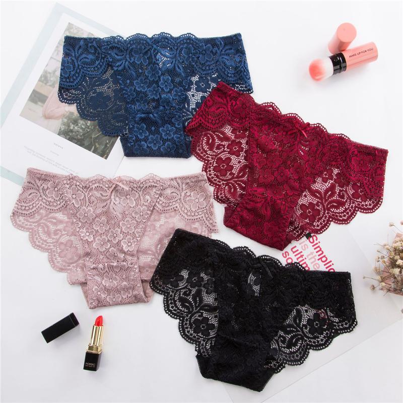 Luxury Floral Embroidery Lace Panties Women Briefs Hollow Lingerie Female Underwear Ladies Breathable Underpants 0