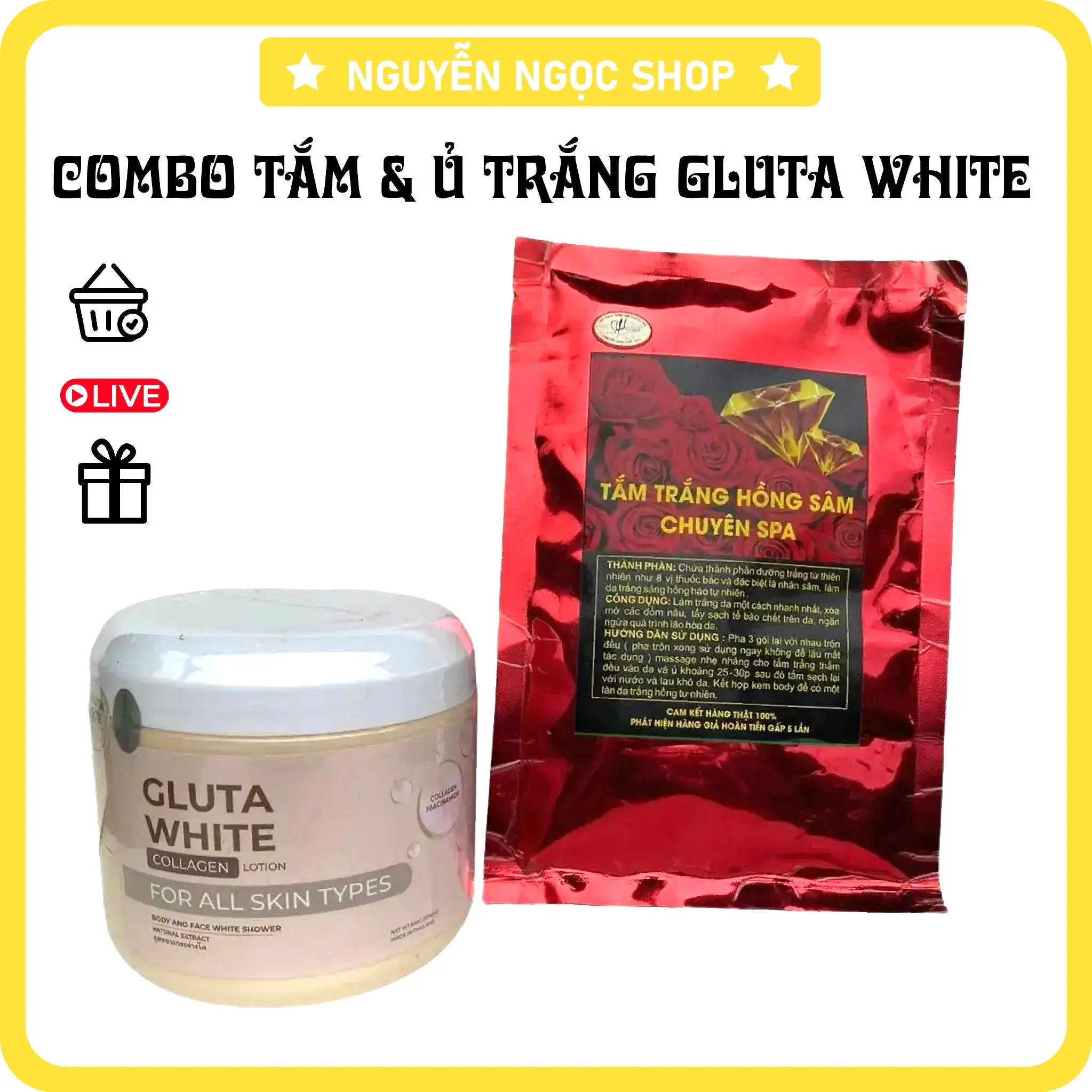 Combo Làm Đẹp Da Tắm Hồng Sâm & Ủ trắng Sáng Gluta White Women Làm Đẹp Body Women duong trang Dưỡng Da Body ủ trắng body Cạo Râu Serum Sen kem sanruby