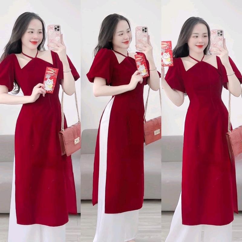 Áo dài bigsize 50-90kg chất liệu lụa tây thi mềm đẹp kết hợp quần 2 màu trắng và đen chất satin 107