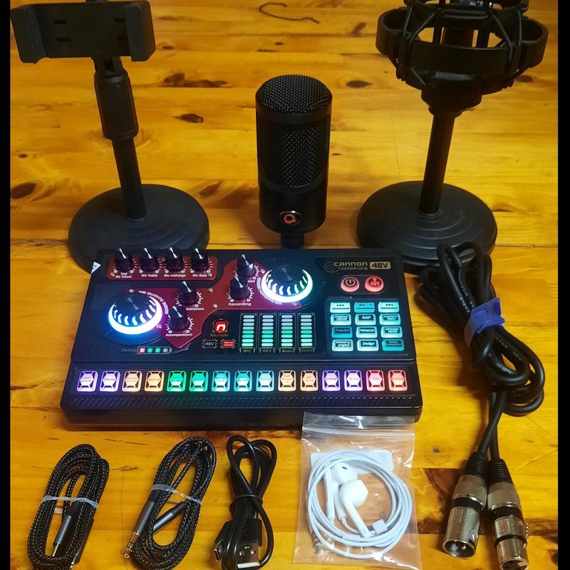 Bộ mic thu âm livestream AQTA P1 48V và sound card X5 kèm tai nghe,kẹp mic,kẹp điện thoại