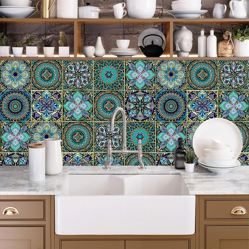 Mandala Pattern Tile Sticker, 30pcs/set Boho Style Tile Sticker, Decorative Sticker for Home Kitchen & Living Room, Boho Home, Decoration 6