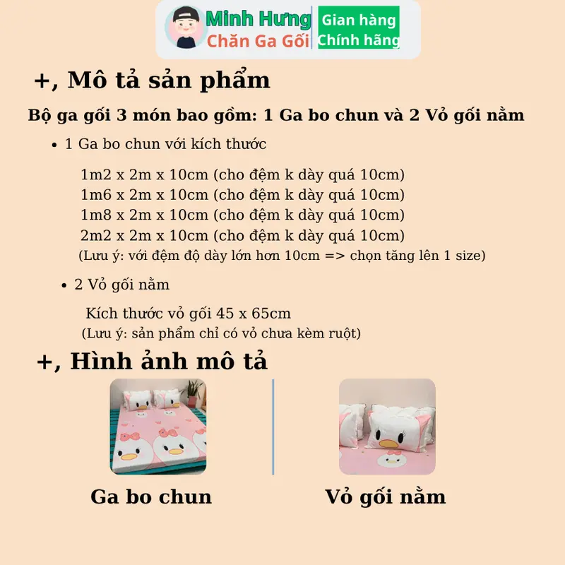 (Bộ Ga Bo Chun) Bộ Drap mẫu VỊt Hồng, Kích thước ga đệm m2, m6, m8, 2m2, Vải Poly Cotton cao cấp 1