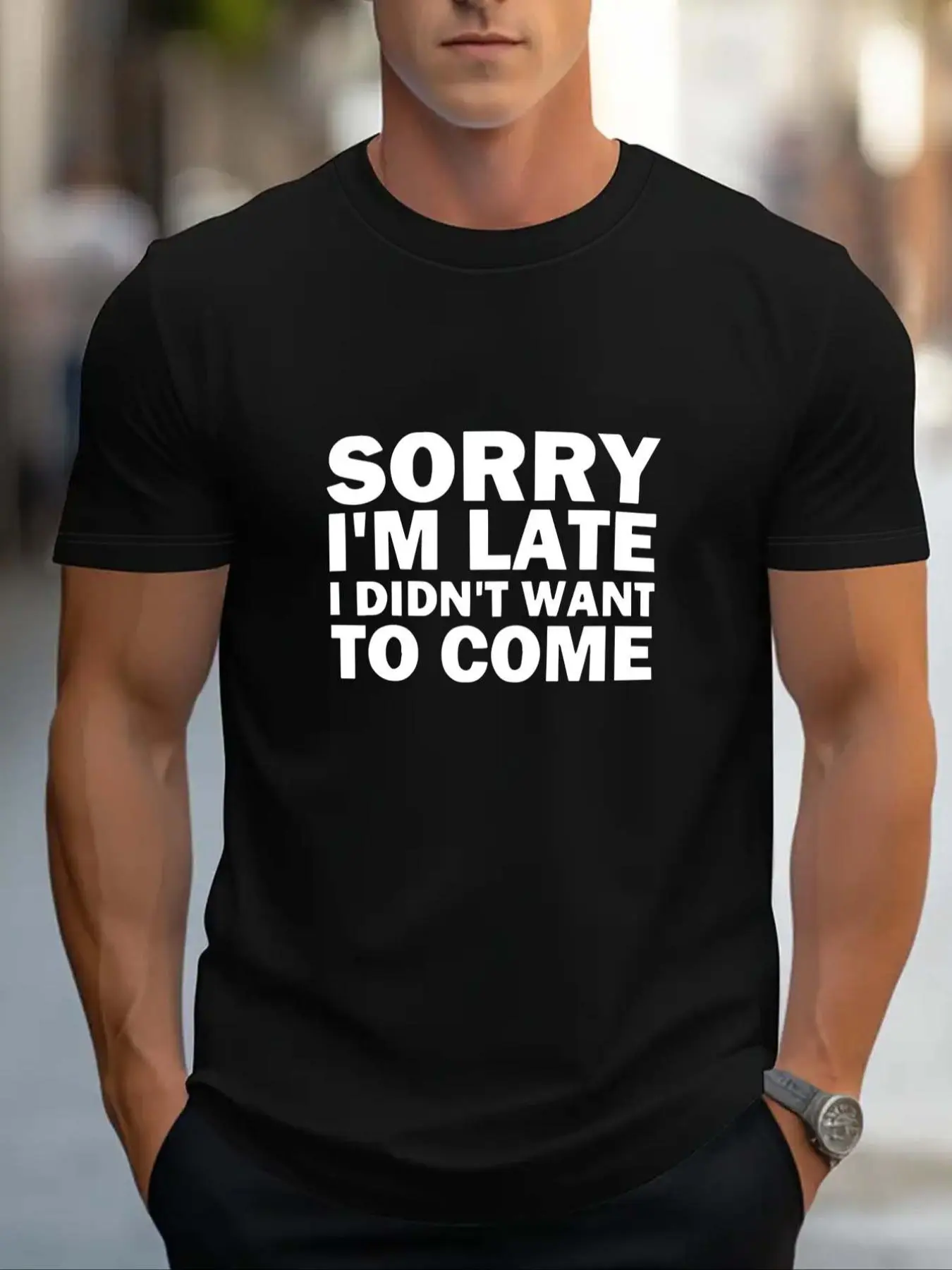 Men's Letter Print Round Neck Tee, 2024 New Style Regular Fit Short Sleeve Crew Neck T-shirt for Summer, Casual Men's Top for Daily Wear