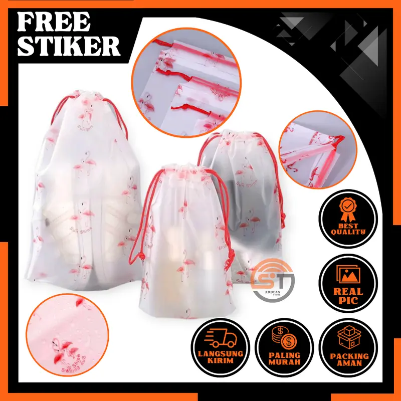 1PCS Travel Pouch Motif Flamingo Serbaguna Tas Serut Penyimpanan Organizer Bag Plastik Handuk Sepatu Kosmetik Waterproof A143 0