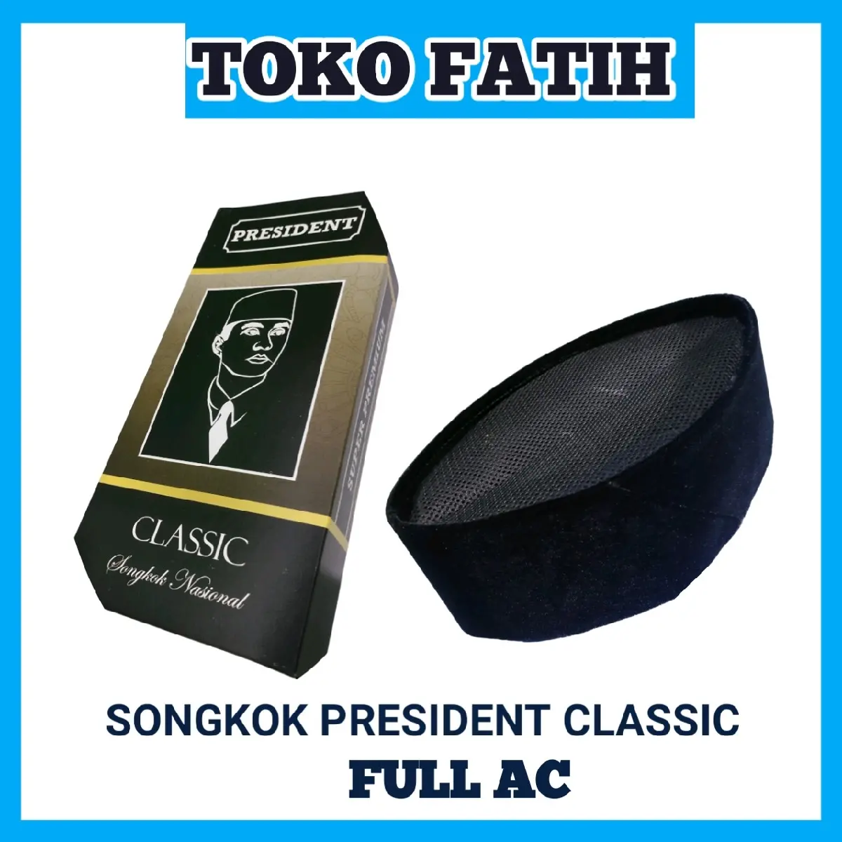Songkok hitam president classic full ac, dewasa, tinggi 9, kopyah nomer 6 sampai 8, peci Polos Kopiah Katun Nyaman Muslim Putih Pria Haji Santri Motif