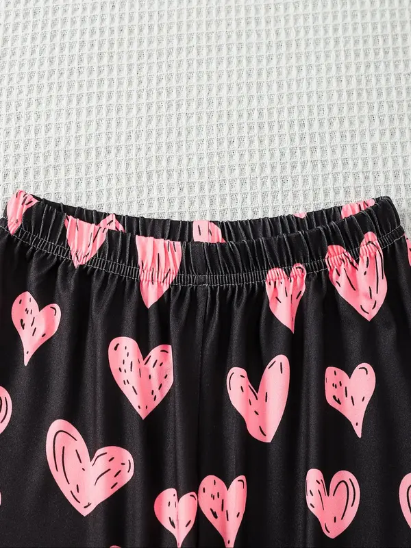 Girl's Cartoon Panda Heart Print Tee & Pants Set, Cute Long Sleeve Round Neck Top & Trousers, Casual Spring & Fall Outfits Clothes for Kids, Cute Clothes 4