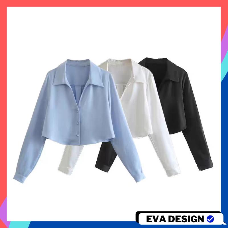 Áo sơ mi nữ croptop form rộng tay dài basic SM18 áo sơ mi đính khuy bọc sang trọng phù hợp đi học đi chơi đi dạo phố
