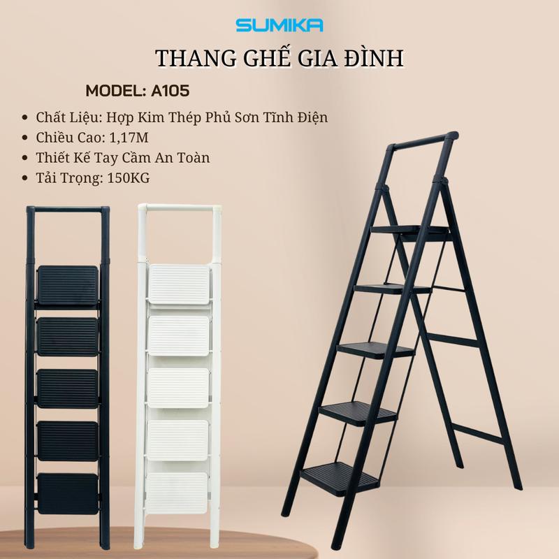 Thang ghế gia đình 5 bậc SUMIKA A105, chiều cao đến bậc trên cùng 117cm