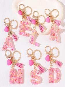 1pc Llavero inicial del alfabeto accesorios Colgante de resina en forma de corazón con llavero Bolsas Mochila y Llaveros de coche Encanto colgante - Regalo perfecto para uso diario para mujeres