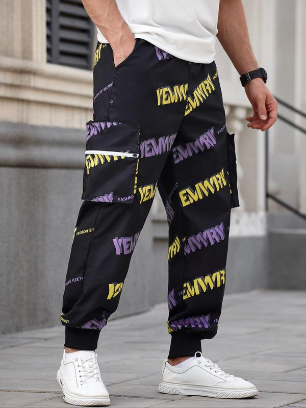 Men's Regular Fit Letter Print Cargo Pants, Casual Street Comfy Trousers for Gym Workout Running, Fashion Men's Bottoms for All Seasons 3