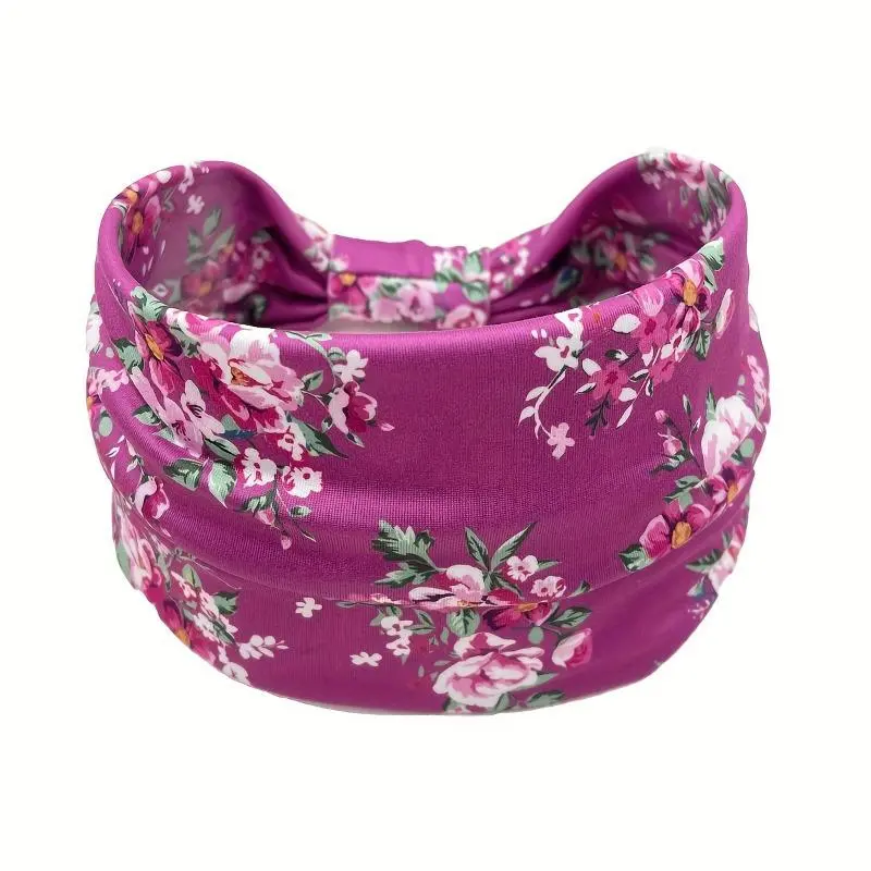 Floral Print Sports Headband, Elastic Wide Band Hair Band for Women & Girls, Non-slip Hair Band for Daily Wear 6