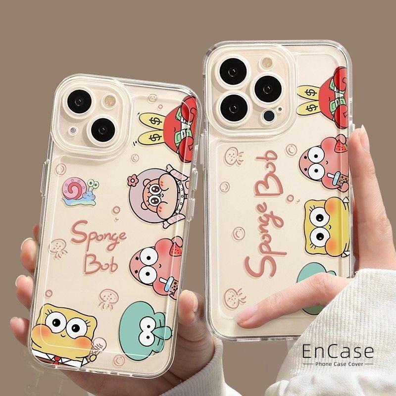 Tương Thích Cho IPhone 16 15 14 12 13 11 Pro Max 8 16 15 7 14 Plus X XS Max XR Cặp Hoạt Hình SpongeBob Mềm Case