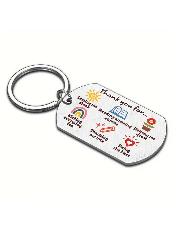 Letter & Cartoon Pattern Keychain, Stainless Steel Keychain for Women & Men, Summer 2024 Trendy All-match & Exquisite Keychain for Teacher Appreciation Gift, Back to School Supplies 4
