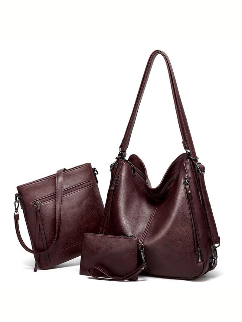 Product Introduction of Women's Fashionable Solid Color Tote Bag & & Shoulder Bag & Wallet Set, Casual Versatile Shoulder Bag Set for Daily Used, Trendy High-quality Daily Commuting Bag, Girl Shopping Bag 5