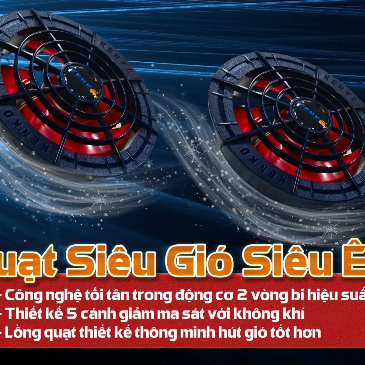 QUẠT KHÔNG CHỔI THAN KENKO 5 CÁNH CHỐNG NƯỚC, YÊN TĨNH XOÁY 360 ĐỘ BỘ 2 QUẠT