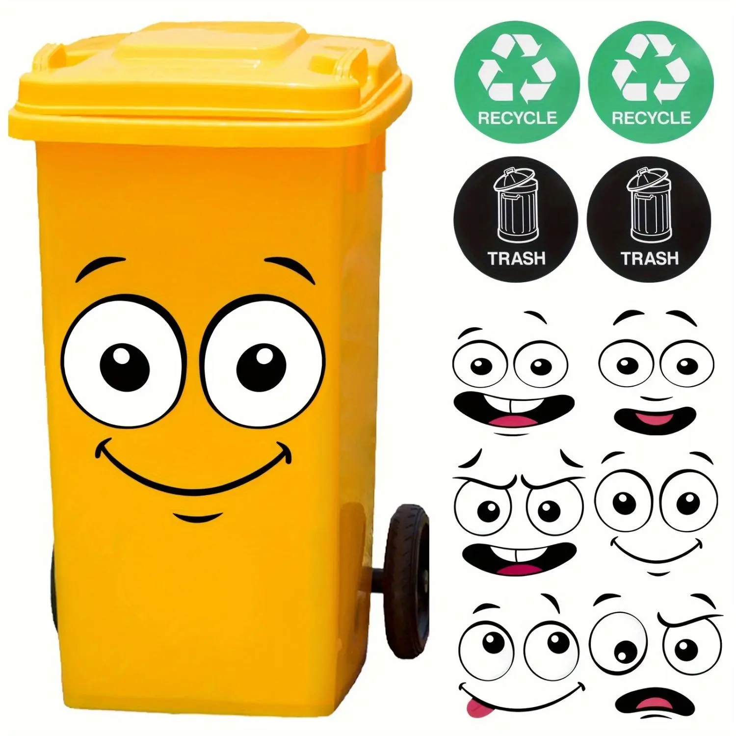 Cartoon Expression Trash Can Sticker, 4 Sheets/set Self-adhesive Sticker, Trash Can Sticker for Walls, Trash Cans, Refrigerators