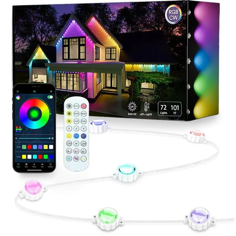 Smart Outdoor Light with Remote Control, 53.8ft/101ft LED Eaves Light with 256 Scene Modes, IP67 Waterproof Decorative Light for Daily & Holiday Decoration