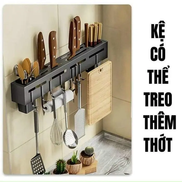 (GIẢM 50%)GIÁ TREO ĐỒ NHÀ BẾP HỢP KIM NHÔM PHUN SƠN TĨNH ĐIỆN KẾT HỢP INOX CAO CẤP 2