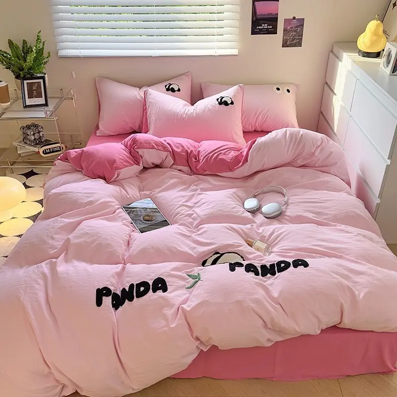Bộ chăn ga đũi Panda mềm mại, mát mịn