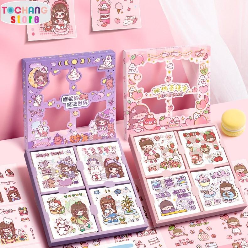 Hộp 100 Tấm Sticker Cute Trang Trí Dán Tập Vở, Bình Nước, Bút Nước...