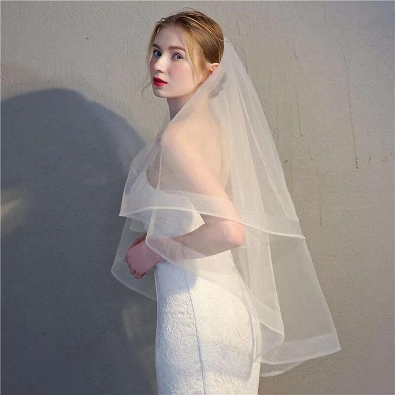 Product Introduction of In Stock Short Wedding Veils Two Layers Bride White Ivory Veil Bridal Accessories Boda 2025 8