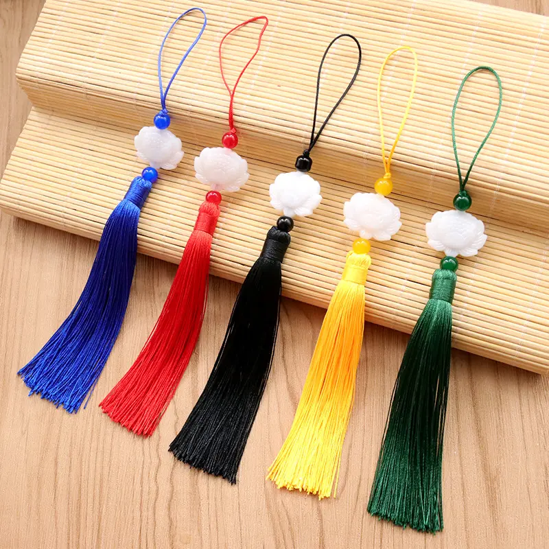 Runzhen Fan Double-Sided White Jade Lotus Tassel Tassel Fan Pendants Lantern Tassel Ancient Style Tassel Chinese Hanging Decor Gold