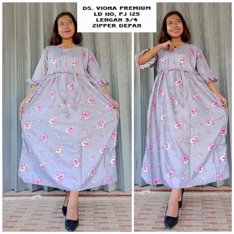 daster viona lengan 3/4 bahan rotari busui friendly Zipper depan 4