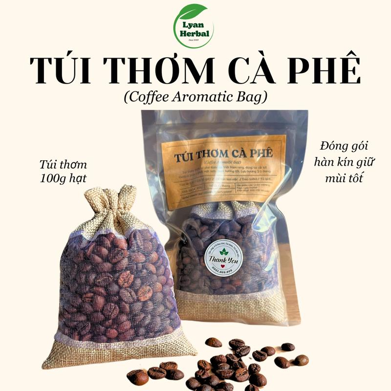 Túi thơm cà phê (100g), hạt cafe treo xe ô tô khử mùi hôi xe hơi, treo tủ quần áo, bỏ tủ giày cà phê hạt rang thơm túi lưới 10x14cm Dầu Thơm Phòng Dầu Thơm