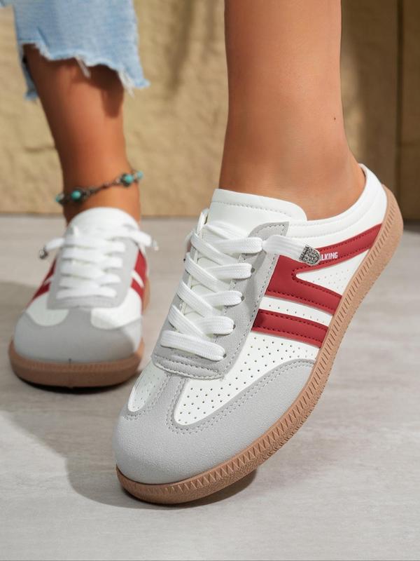 Women's Fashionable Lace Up Sneakers, Casual Breathable Comfortable Sports Slide, Female All-match Round Toe Shoes for Daily Wear, Closed 4