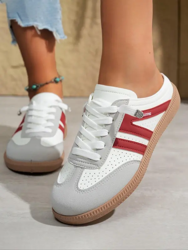 Women's Fashionable Lace Up Sneakers, Casual Breathable Comfortable Sports Slide, Female All-match Round Toe Shoes for Daily Wear, Closed 4