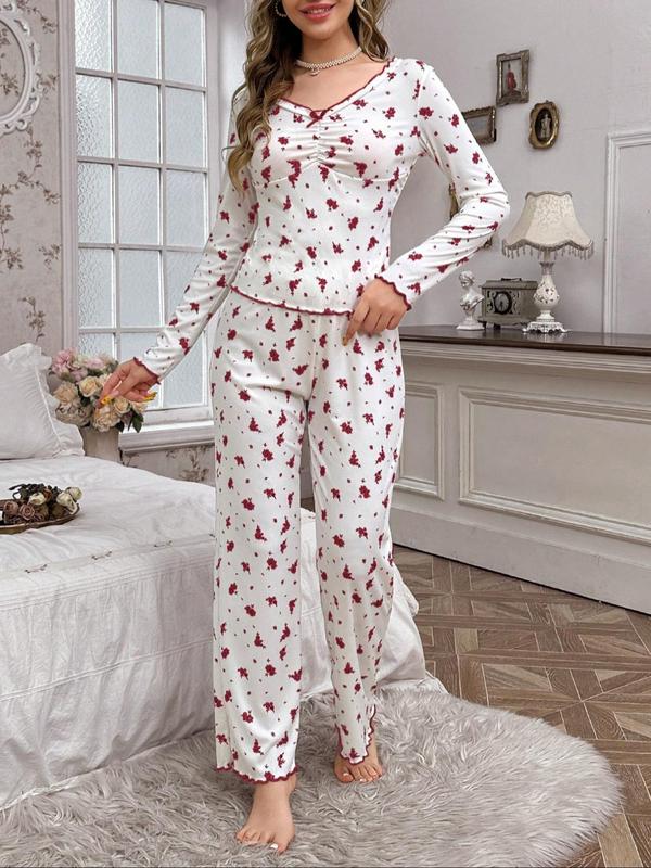 Two-piece Set Women's Ditsy Floral Print Pyjama Set, Comfort Pj Set for Homewear, Casual Comfy Long Sleeve Top & Pants Pajama Set, Women's Sleepwear for All Seasons 4