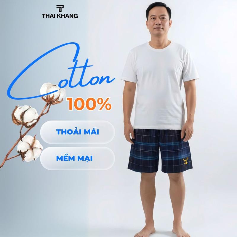  Quần đùi mặc nhà cotton nam Thái Khang vải cotton thoáng mềm mịn thoải mái form ngang gối QDUI50 