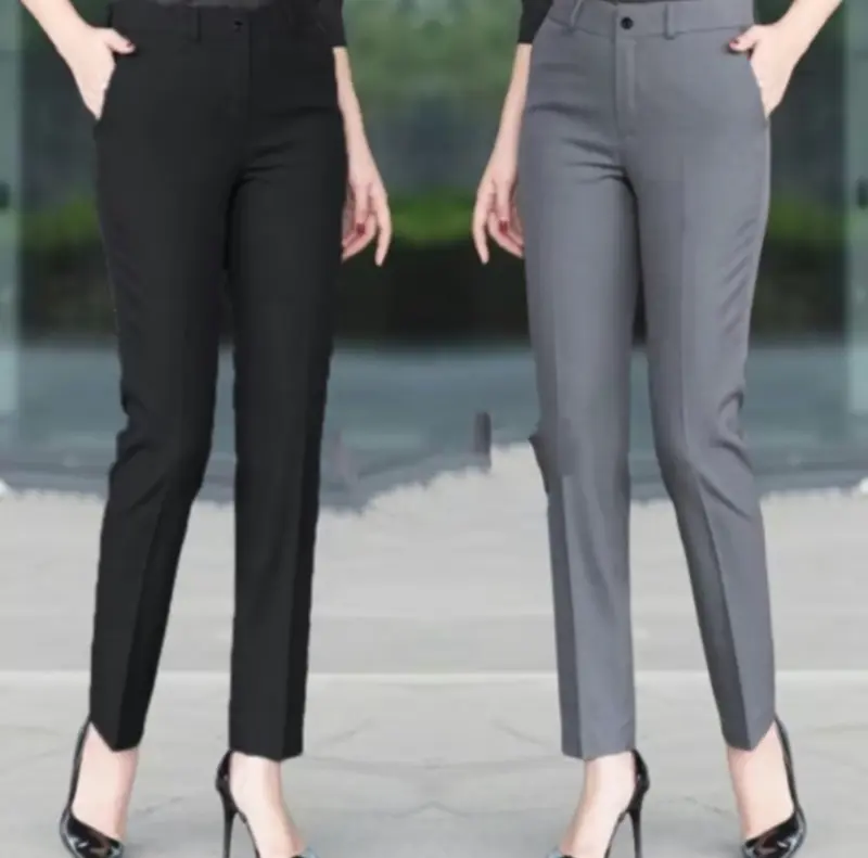 CELANA KANTOR WANITA TERBARU panjang Bahan kerja formal casual nyaman Abu Fit Hitam Slim Kain Kaki Kancing Ankle Kantong 7