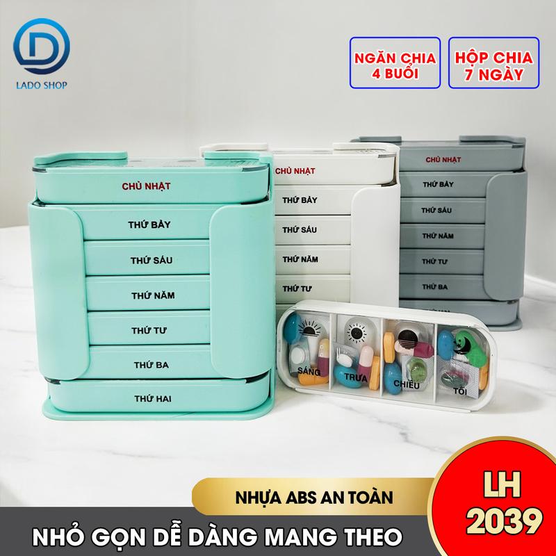 Hộp chia thuốc 7 ngày 4 ngăn LH-2039 đa dạng màu sắc chia thuốc sáng trưa chiều tối, nhựa abs bền đẹp, nhỏ gọn tiện lợi