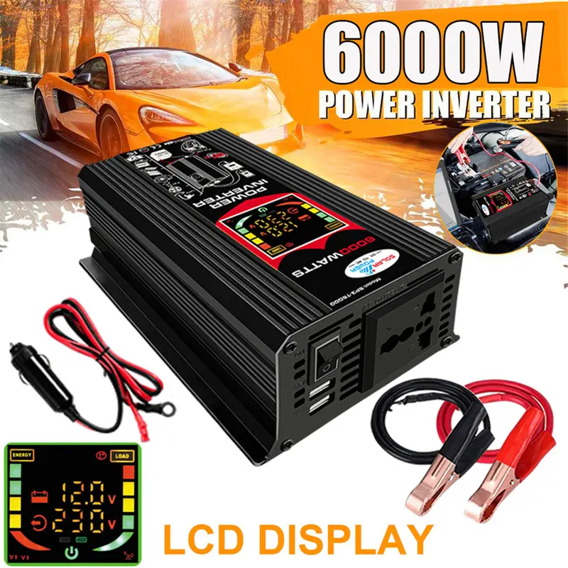 Biến tần ô tô, 6000W, DC 12V sang AC 110V 220V, Biến tần nguồn thông minh, với màn hình LCD 2