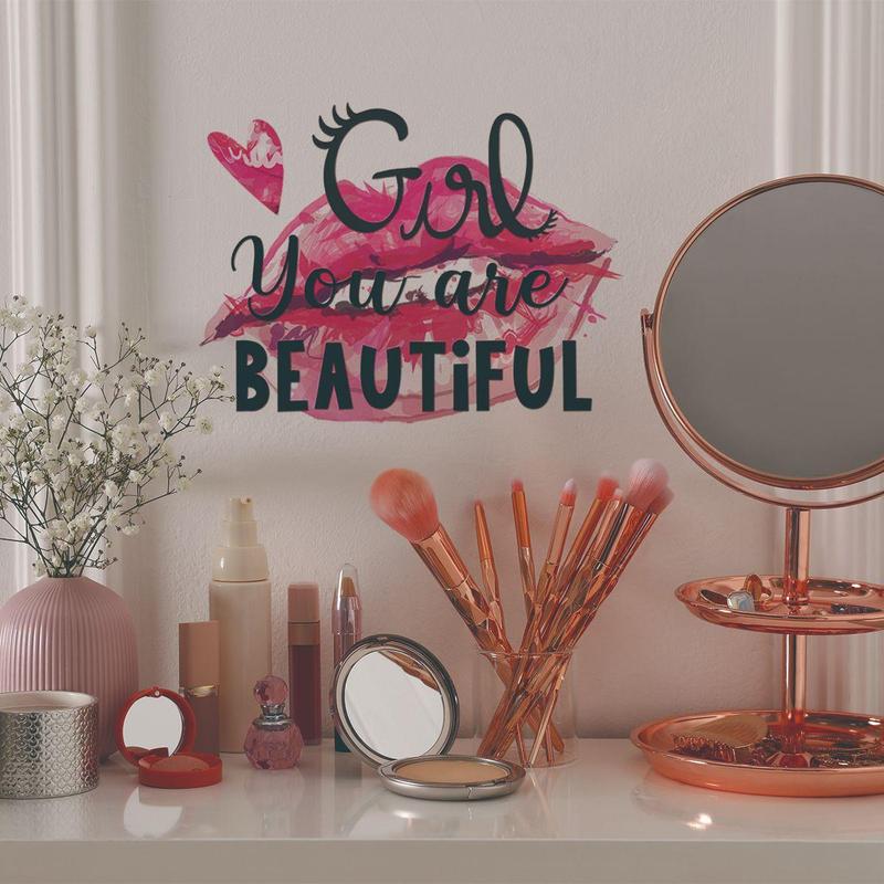 Lip & Letter Pattern Wall Sticker, 2 Sets Self Adhesive Wall Decal, Decor Sticker for Home Bedroom Living Room 5