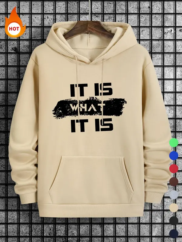 Men's Letter Print Drawstring Essentials Long Sleeve Hoodie, Casual Pocket Hooded Sweatshirt for Spring & Fall, Hoodies for Men, Men's Pullover Top for Daily Wear, Mens Clothing, Mens Clothing, Go Out Tops, Graphic Hoodies, Streetwear, Menswear 2