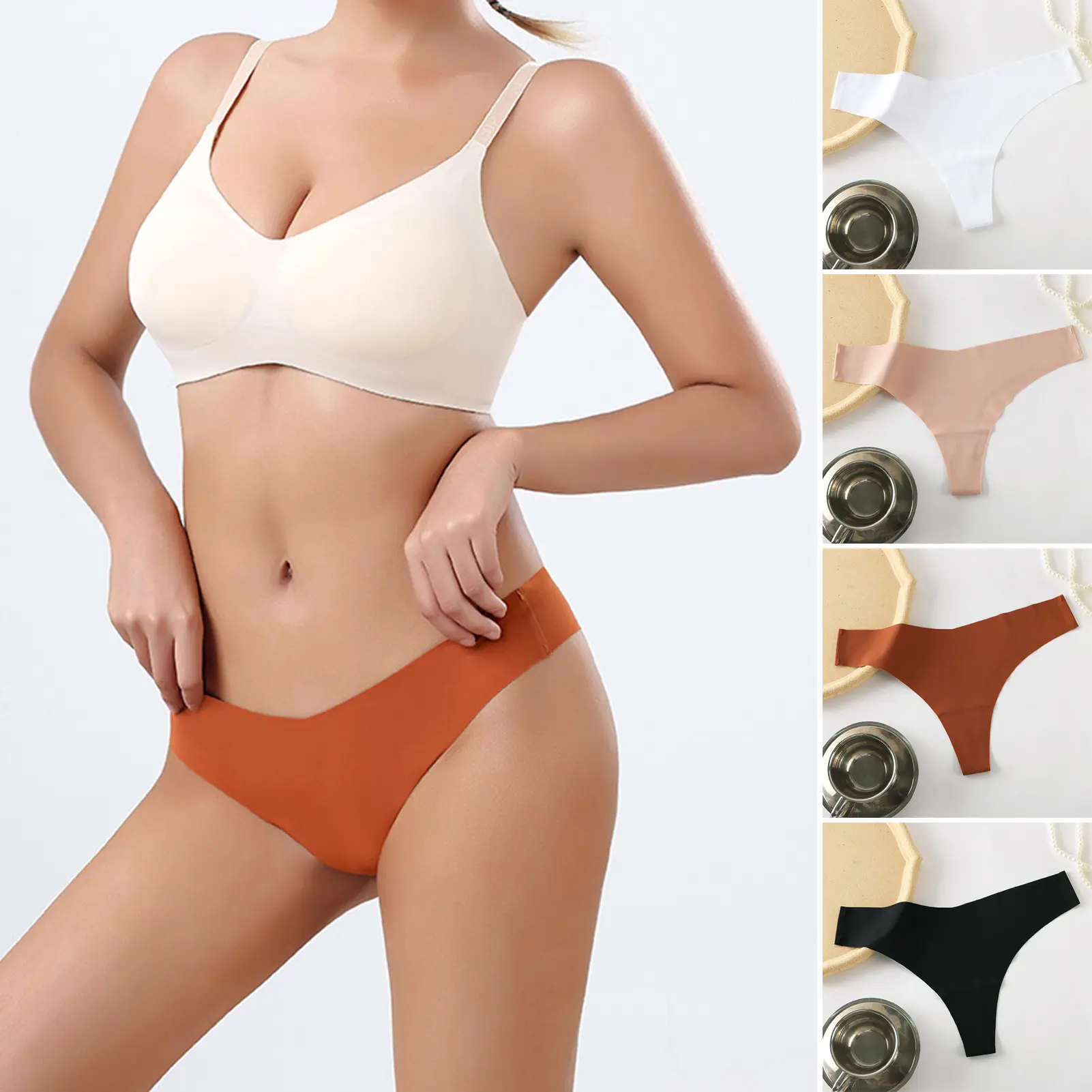 Đồ Lót Nữ, Cạp Thấp, Chất Liệu Lụa Lạnh Thiết Kế Liền Mạch, Cảm Giác Ngầu Với Đáy Quần Cotton, Màu Trơn Quần Lót Mặc Hàng Ngày Thích Hợp Mặc Nhà Và Ngủ, Xkefyik ❤