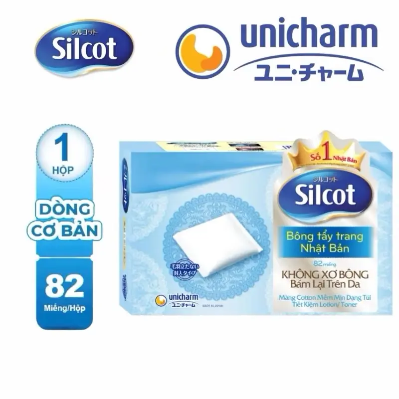 Bông Tẩy Trang Silcot Velvety Touch Cotton Hộp 82 Miếng - Unicharm