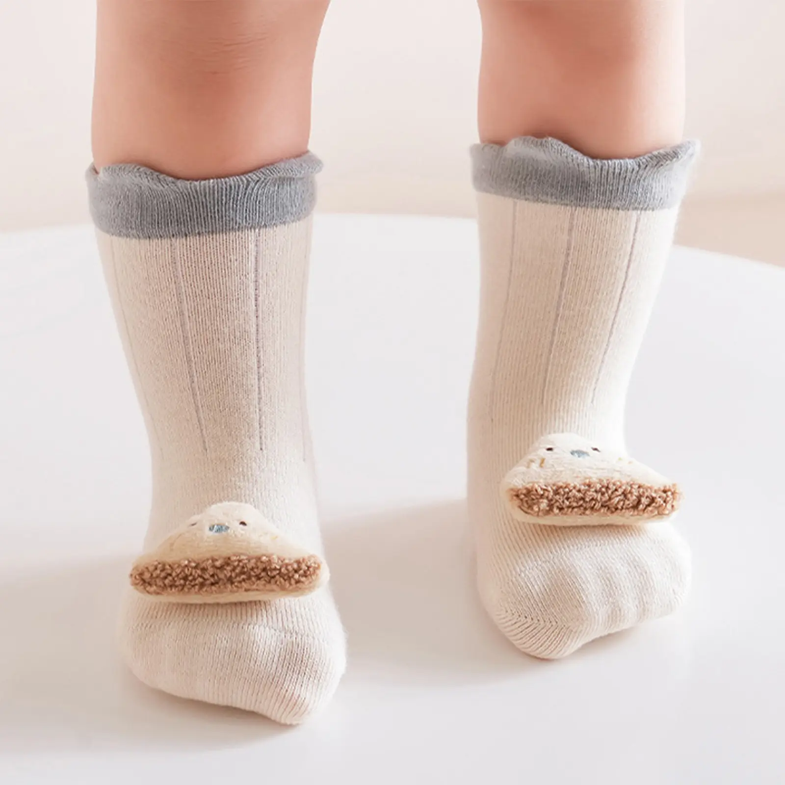 Baby Girls Boys Crew Socks Cute 3D Doll Cotton Socks with Grippers for Infants Toddlers