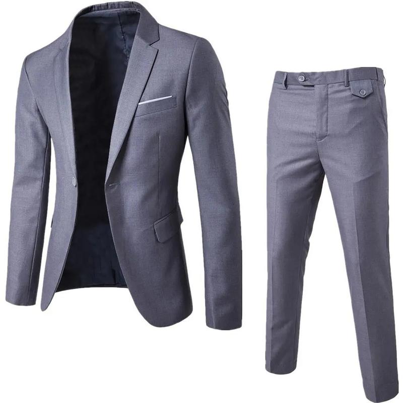 Product Introduction of Benferry 2 pcs/set plus size men solid color long sleeve lapel slim button business suit Menswear Overalls Pants Smooth Straight Stylish 18