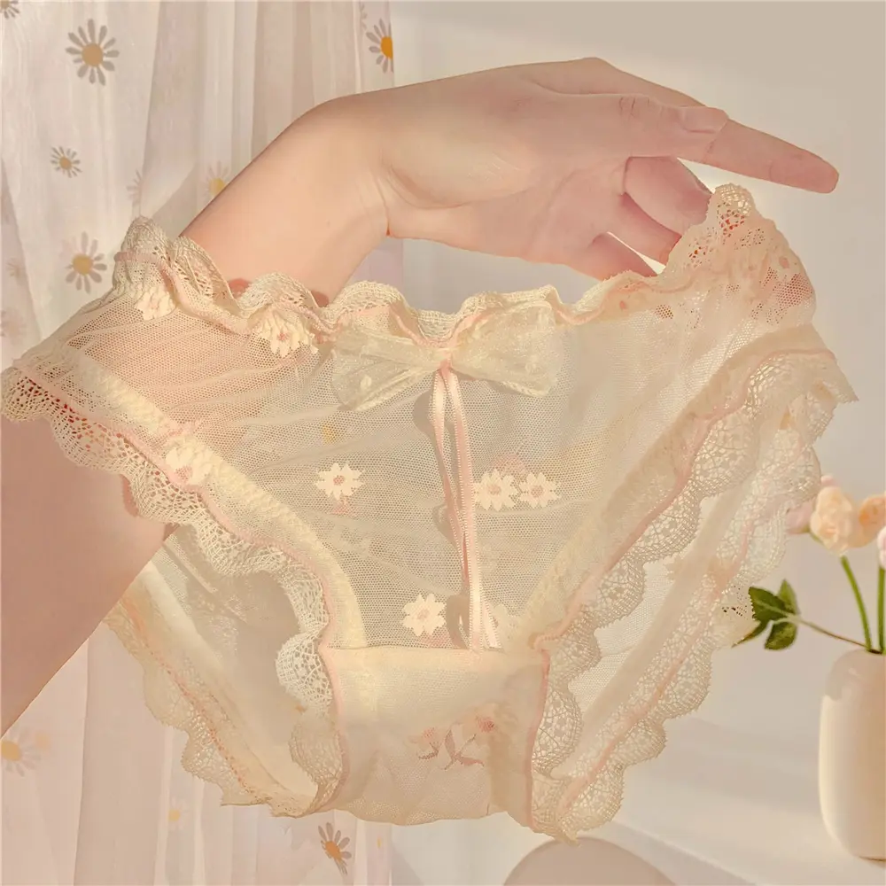 Quần Lót Hoa Cúc, Trong Sáng Vô Tâm, Lọt Khe Ren Quyến Rũ Lưới, Nhẹ Và Mỏng, Thoáng Khí, Dành Cho Nữ, Phong Cách Ngọt Ngào Và Dễ Thương, Quần Lót Nữ, 2024, Đẹp Và Sang Trọng
