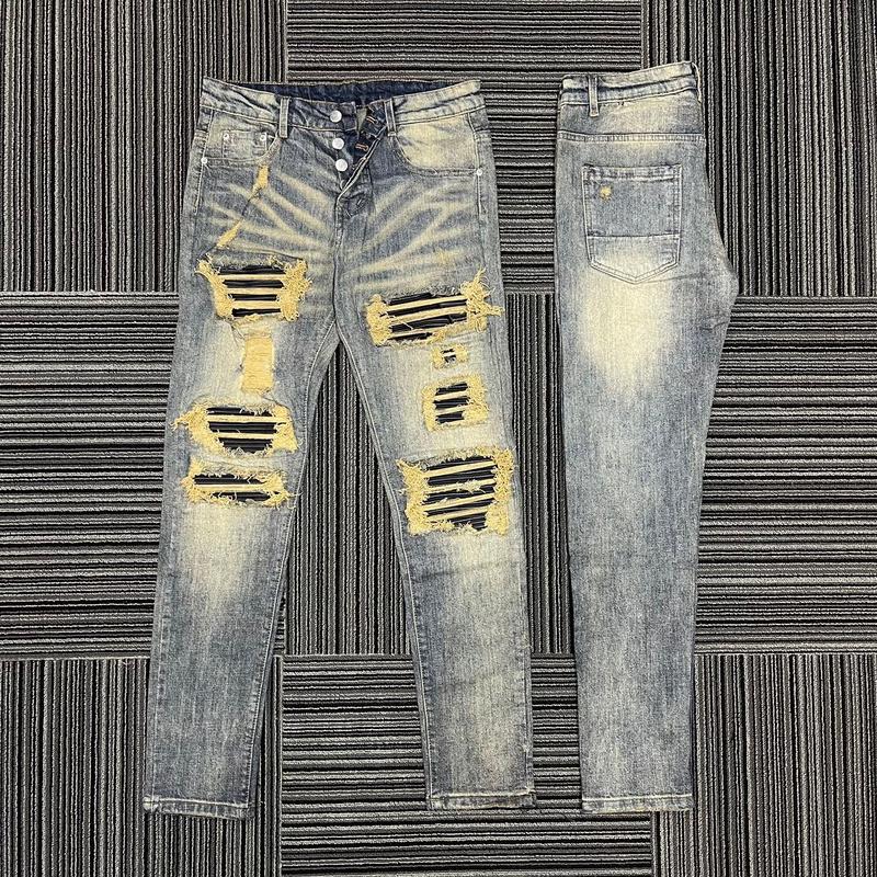  Quần jean vá da cứng nhiều miếng xù gối Menswear Nam 